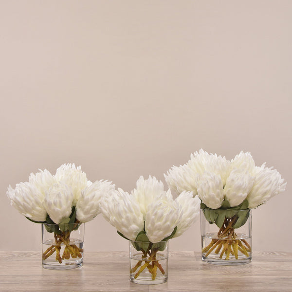 Artificial Protea Arrangement in Glass Vase - Bloomr