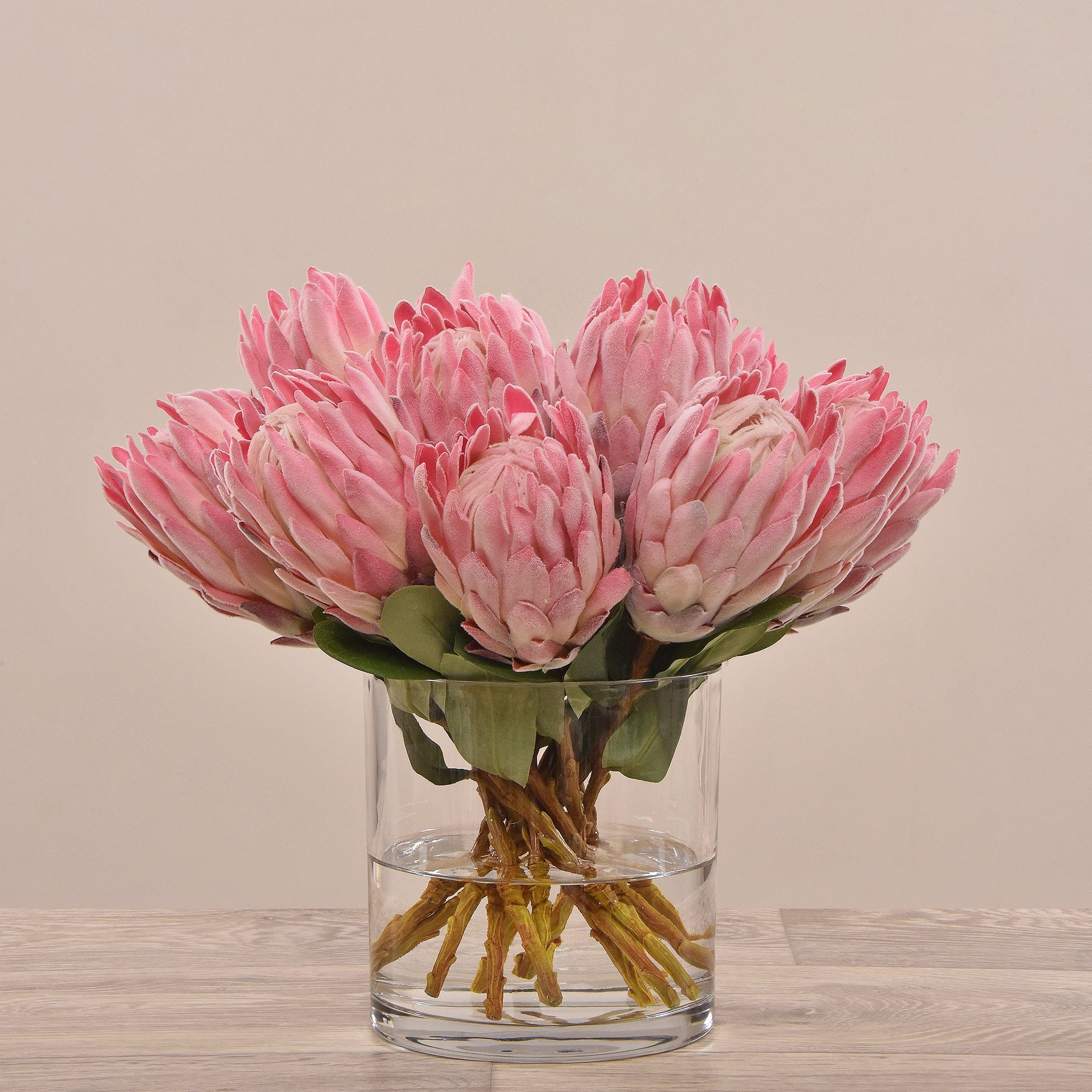 Artificial Protea Arrangement in Glass Vase - Bloomr