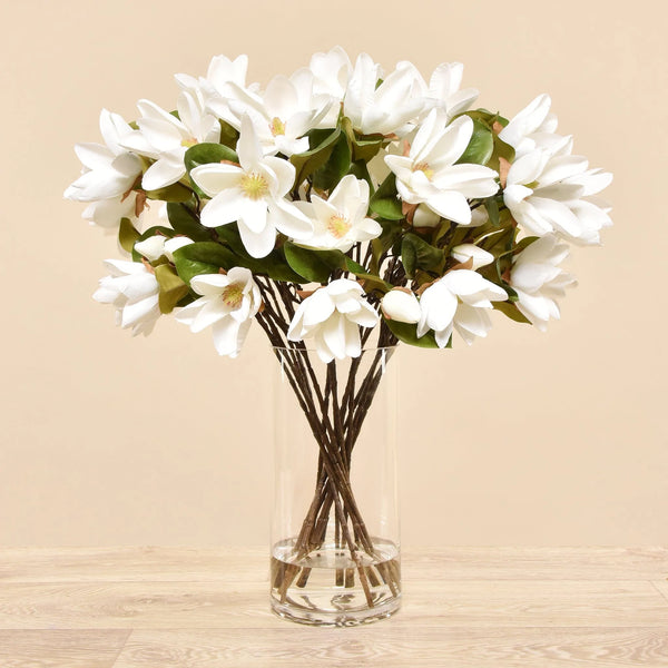Artificial Magnolia in Glass Vase - Bloomr
