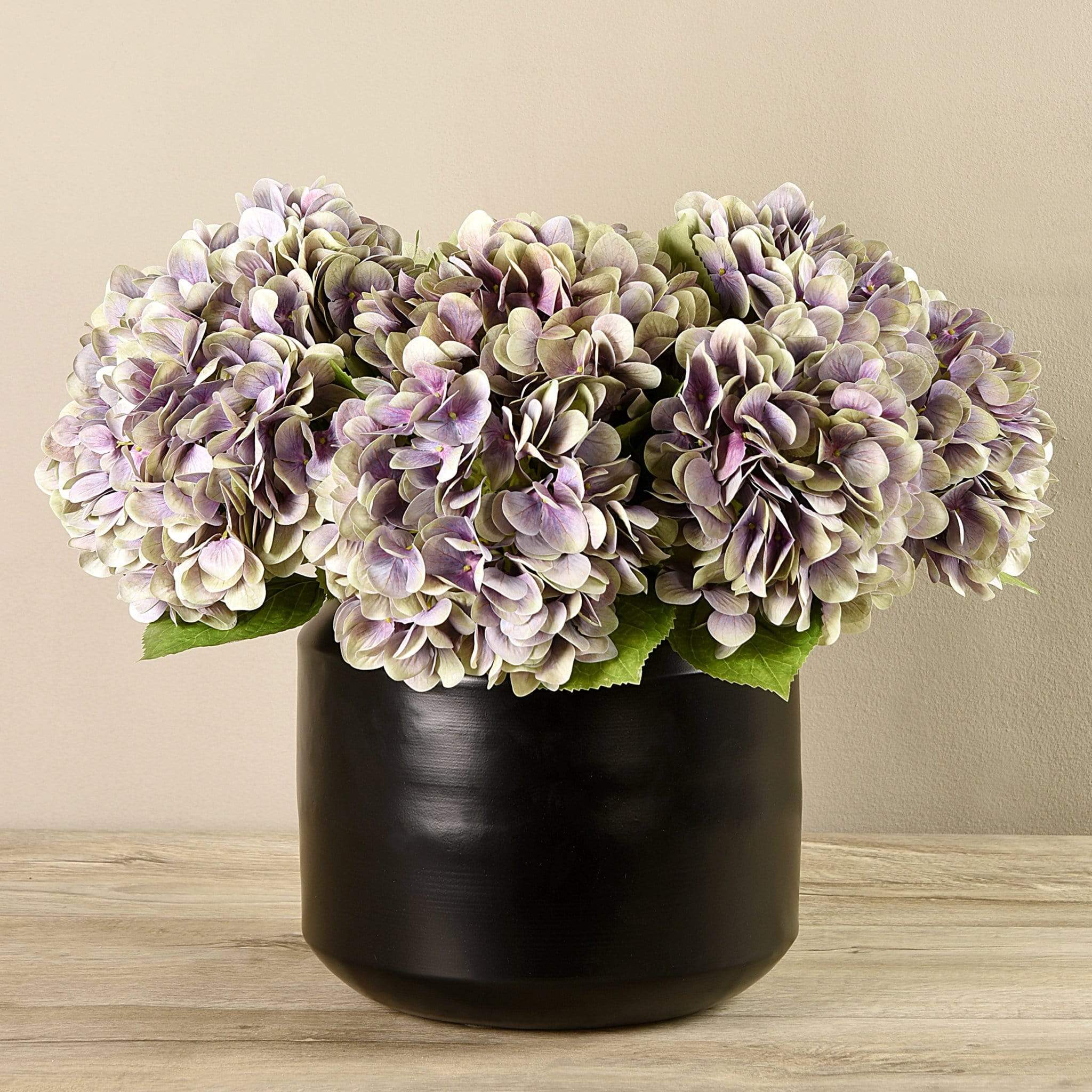 Artificial Hydrangea Arrangement in Black Vase - Bloomr