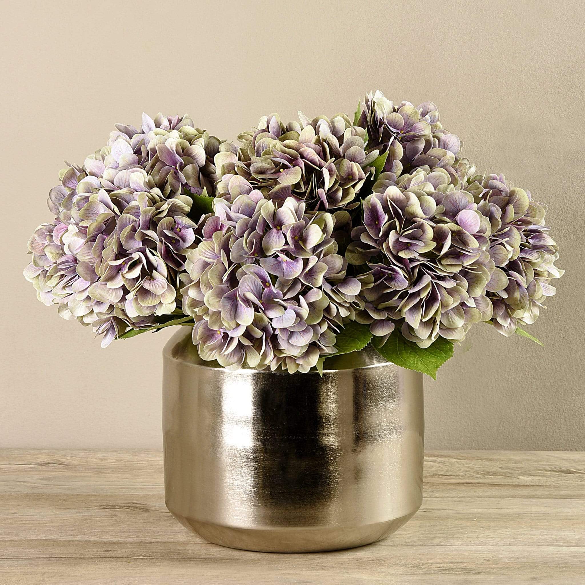 Artificial Hydrangea Arrangement in Silver Vase - Bloomr