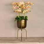 Artificial Orchid Arrangement in Gold Standing Vase - Bloomr