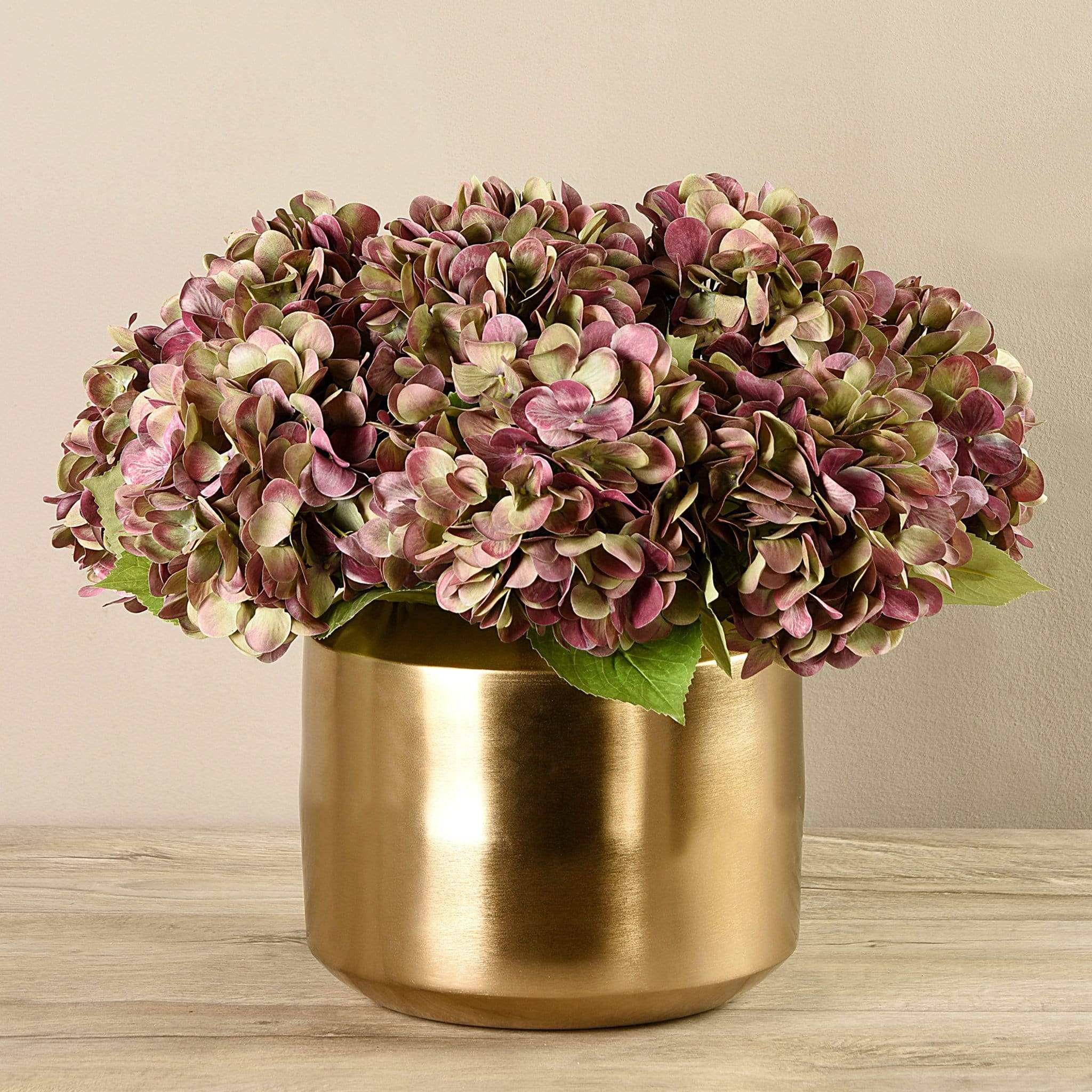 Artificial Hydrangea Arrangement in Gold Vase - Bloomr