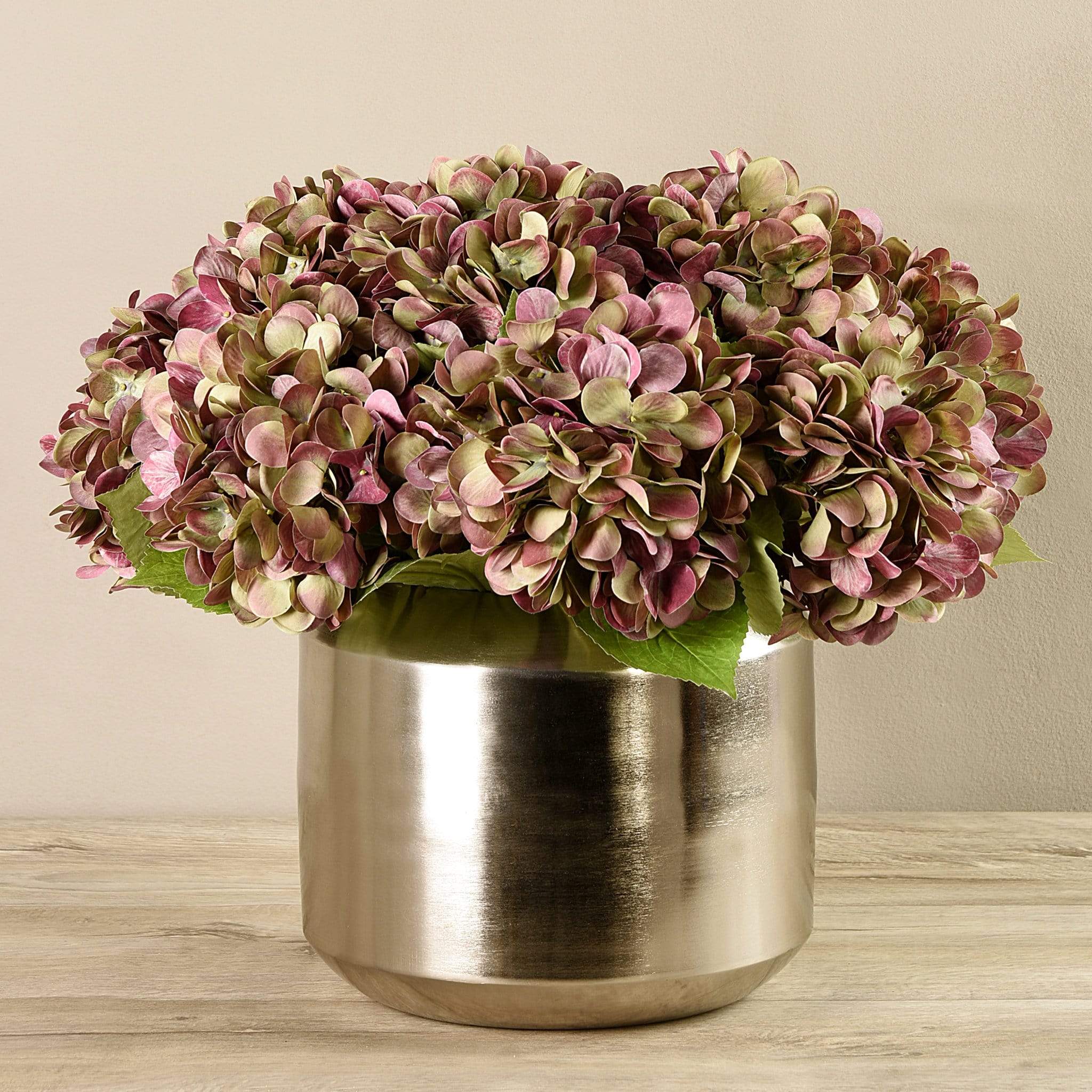Artificial Hydrangea Arrangement in Silver Vase - Bloomr