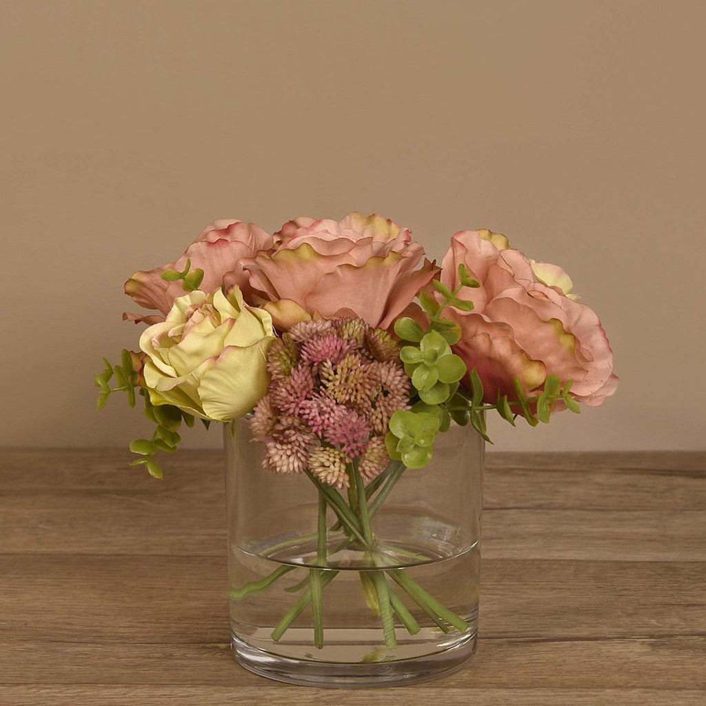 Rose & Eucalyptus Arrangement in Glass Vase - Bloomr