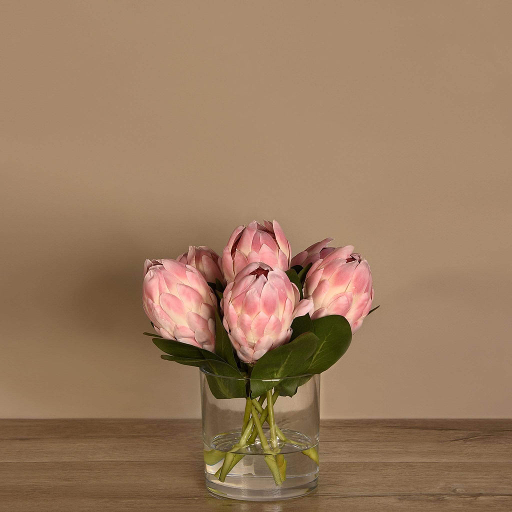Protea Arrangement in Glass Vase - Bloomr