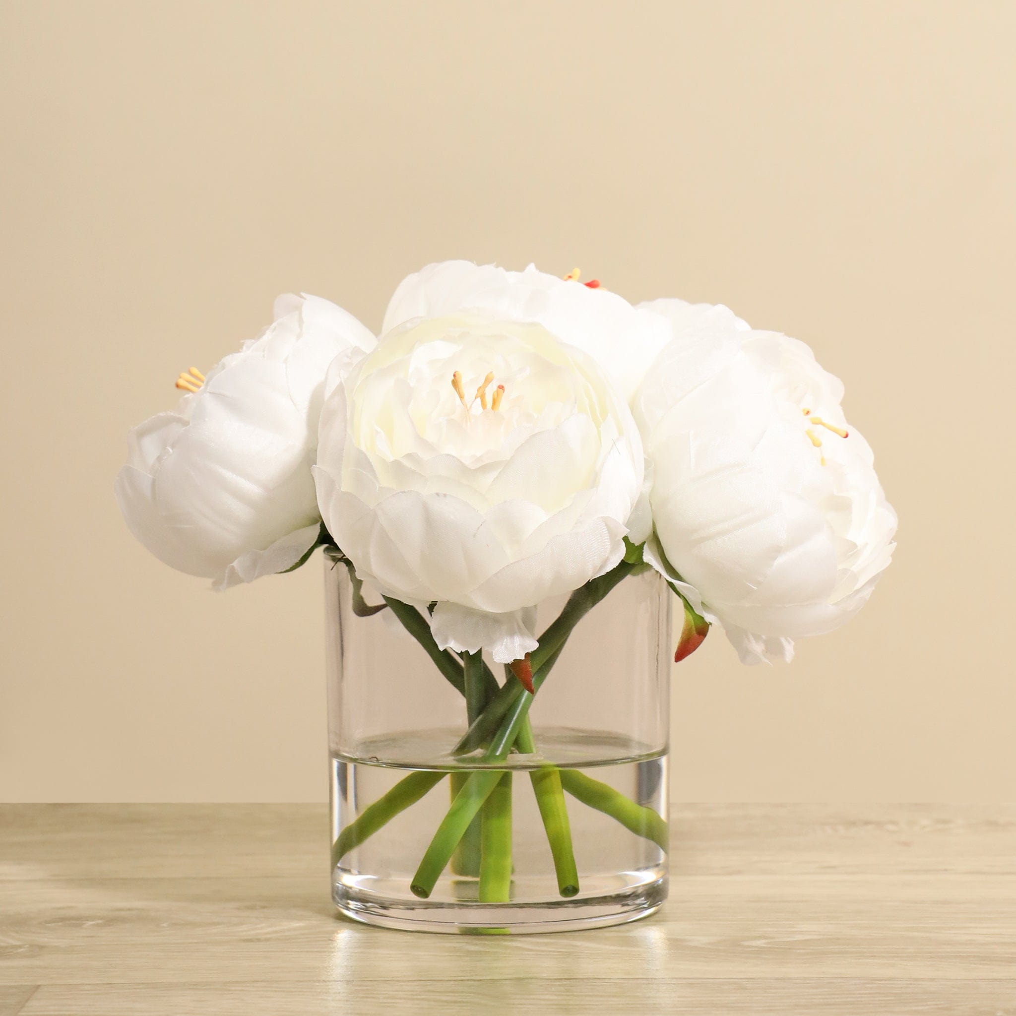 Artificial Peony Arrangement in Glass Vase - Bloomr