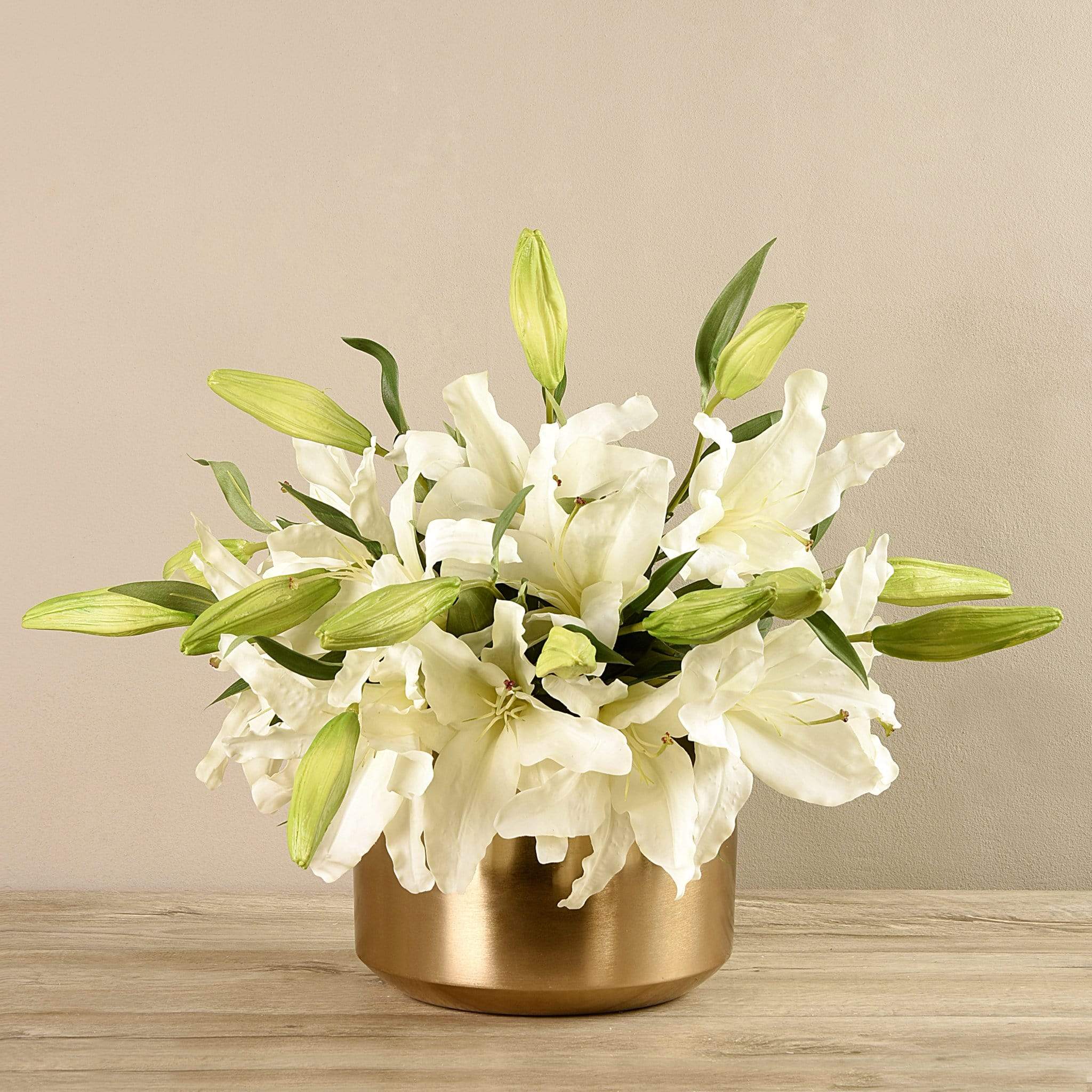 Artificial Lily In Gold Vase - Bloomr