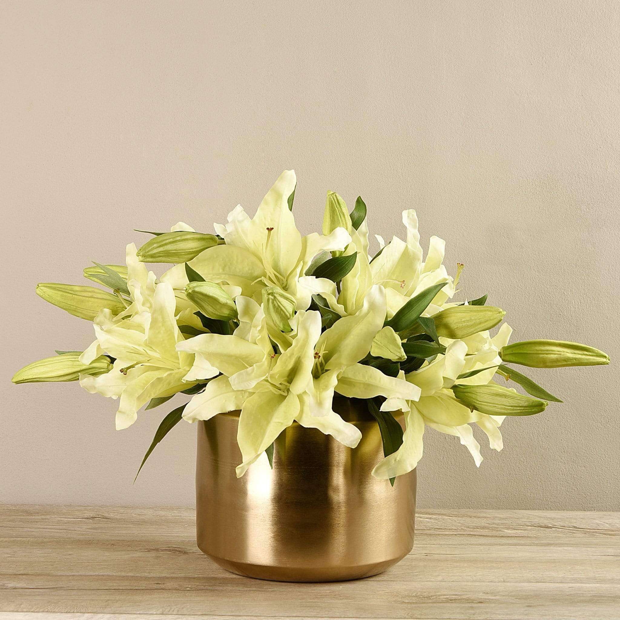 Artificial Lily In Gold Vase - Bloomr